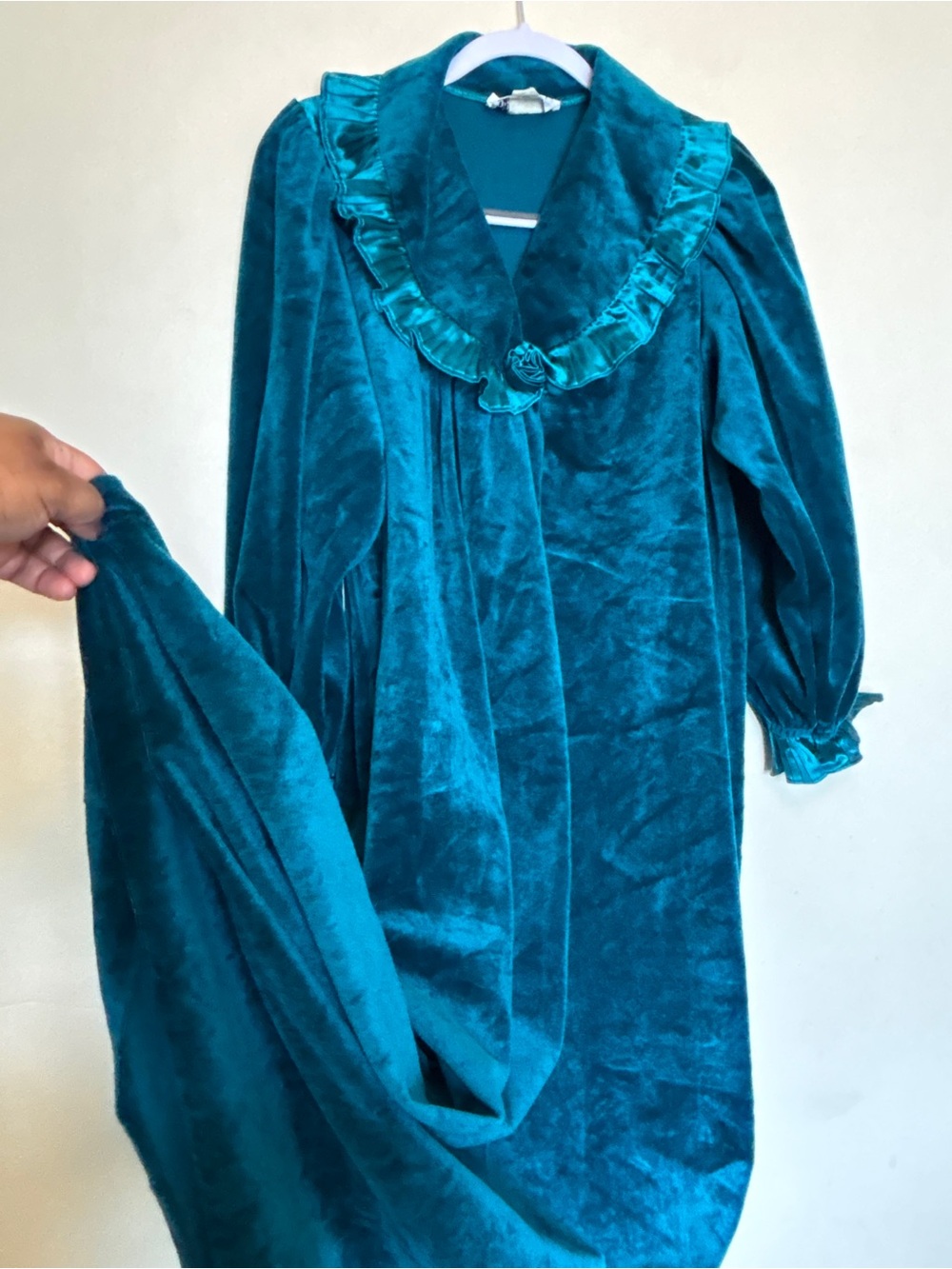 1980s Donna Richards Velour Ruffled Victorian Gown Sz L Witchy Whimsigoth Granny